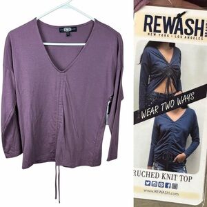 Rewash Ruched Knit Top Wear Two Ways Mauve Purple Long Sleeve Size S